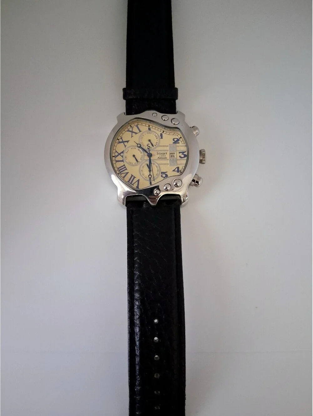 Stauer Guitar Automatic Chronograph Leather Watch RARE